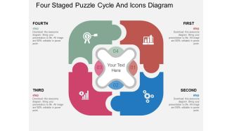 La four staged puzzle cycle and icons diagram flat powerpoint design