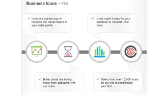 Line chart hour sand clock decline target board ppt icons graphics