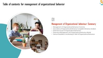 Management Of Organizational Behavior For Table Of Contents Ppt Icon Inspiration