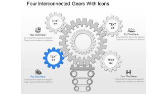 Mj four interconnected gears with icons powerpoint temptate