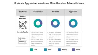 Moderate aggressive investment risk allocation table with icons