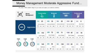 Money management moderate aggressive fund market analytics table with icons
