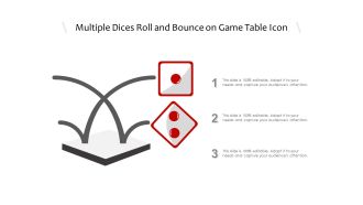 Multiple dices roll and bounce on game table icon