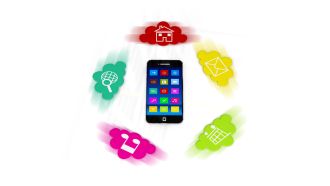 Multiple features of mobile phone stock photo