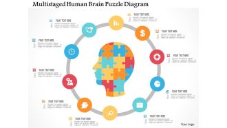 Multistaged human brain puzzle diagram flat powerpoint design