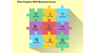 Nine puzzles with business icons flat powerpoint design