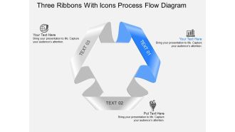 Nn three ribbons with icons process flow diagram powerpoint template