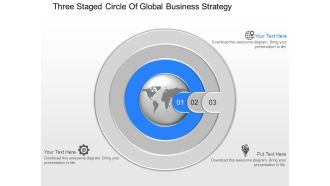 Np three staged circle of global business strategy powerpoint template