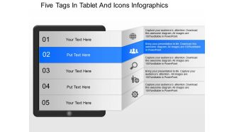 Oc five tags in tablet and icons infographics powerpoint template