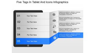 Oc five tags in tablet and icons infographics powerpoint template