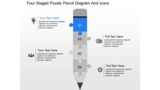 On four staged puzzle pencil diagram and icons powerpoint template