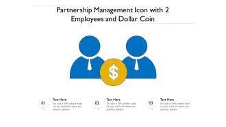 Partnership management icon with 2 employees and dollar coin