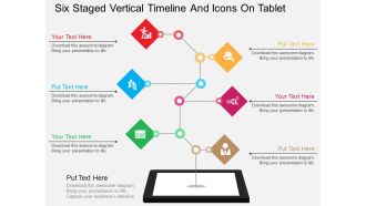 Pg six staged vertical timeline and icons on tablet flat powerpoint design