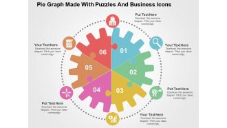 Pie graph made with puzzles and business icons flat powerpoint design