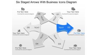 Pj six staged arrows with business icons diagram powerpoint template
