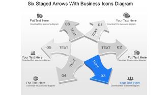 Pj six staged arrows with business icons diagram powerpoint template