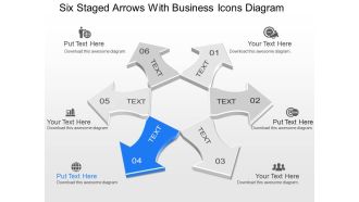 Pj six staged arrows with business icons diagram powerpoint template