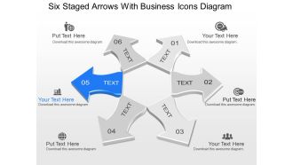 Pj six staged arrows with business icons diagram powerpoint template
