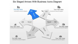 Pj six staged arrows with business icons diagram powerpoint template