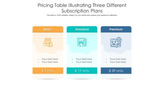 Pricing table illustrating three different subscription plans infographic template