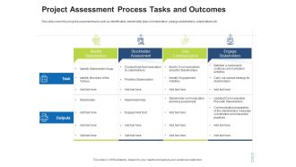 Project assessment process tasks and outcomes stakeholder assessment and mapping ppt icon