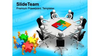 Puzzle pieces ppt powerpoint templates person round table and jigsaw chart slide