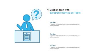Question icon with electronic device on table