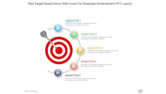 Red target board arrow with icons for business achievement ppt layout
