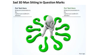 Sad 3d man sitting in question marks ppt graphics icons powerpoint