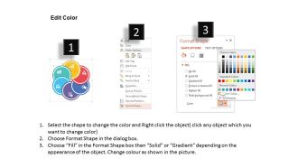 Six circular boxes with icons process flow flat powerpoint desgin