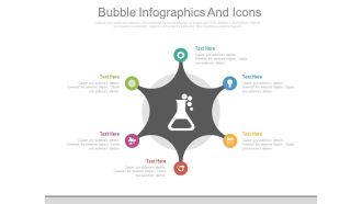 Six staged bubble infographics and icons flat powerpoint design
