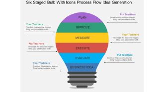 Six staged bulb with icons process flow idea generation flat powerpoint desgin