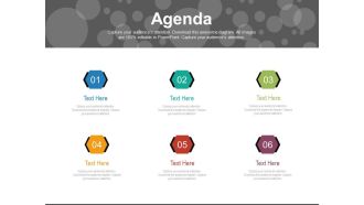 Six staged business agenda diagram powerpoint slides