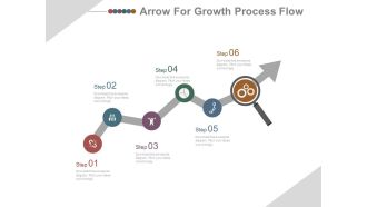 Six staged icons growth arrow for process flow powerpoint slides