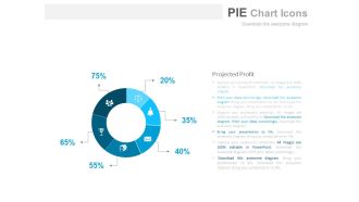 Six staged pie chart with icons for business data powerpoint slides