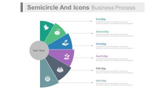 Six staged semicircle and icons business process flow flat powerpoint design