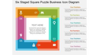 Six staged square puzzle business icon diagram flat powerpoint design