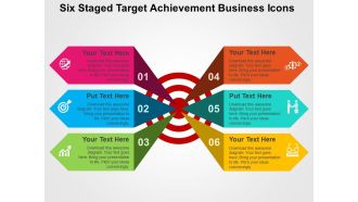 Six staged target achievement business icons flat powerpoint design