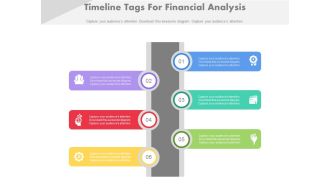 Six staged timeline tags for financial analysis flat powerpoint design