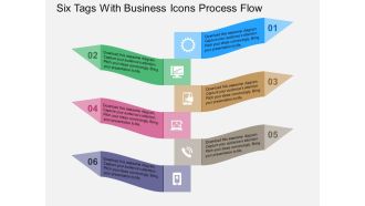 Six tags with business icons process flow flat powerpoint design