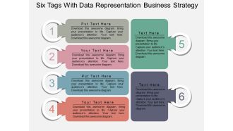 Six tags with data representation business strategy flat powerpoint design