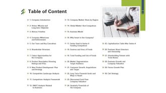 Table of content first venture capital funding ppt icon tips