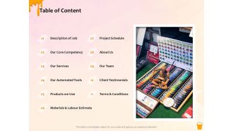 Table of content our automated tools ppt powerpoint presentation icon inspiration