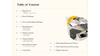 Table of content rebranding strategies ppt powerpoint presentation file icon