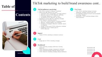 Table Of Contents For TikTok Marketing To Build Brand Awareness Ppt Icon Graphic Images Impressive Analytical