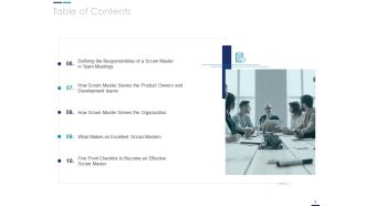 Table of contents serves scrum master roles ppt icon guide
