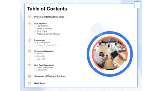 Table of contents statement of work and contract ppt icon