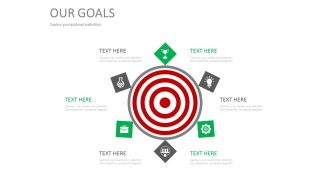 Target board with icons for goal achievement powerpoint slides