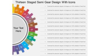 Tc thirteen staged semi gear design with icons flat powerpoint design