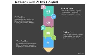 Technology icons on pencil diagram flat powerpoint design